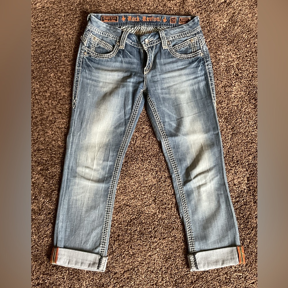 Preowned Rock Revival Scarlett Easy Crop denim jeans sz 29